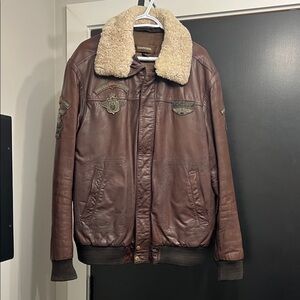 Danier - Brown Leather Jacket with Shearling Collar